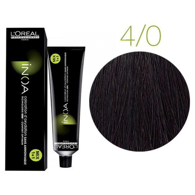 Крем-краска для волос L'Oreal Professionnel INOA 4/0 Интенсивный темный ...