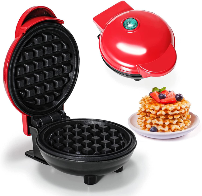 Стильная и портативная, электрическая мини - вафельница Waffle Maker с антипригарным покрытием, красная (SKU-5142) - изображение 1