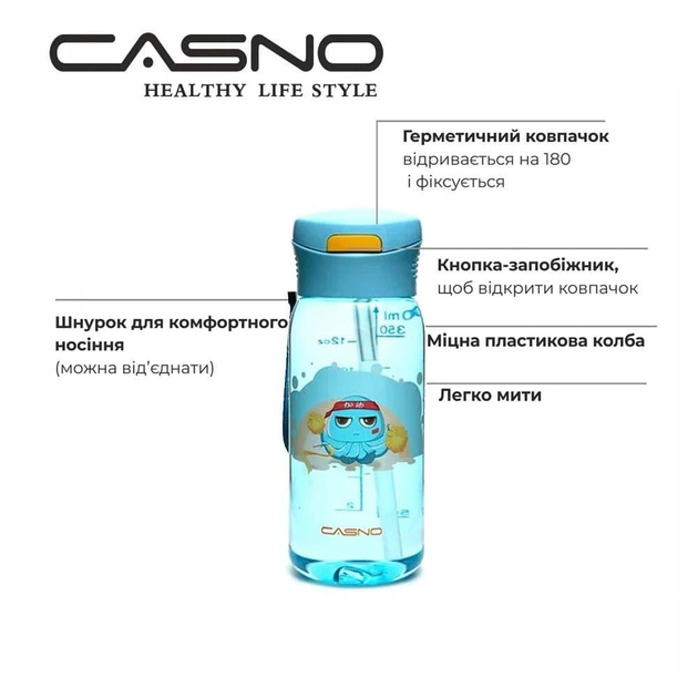 Пляшка для води CASNO 400 мл KXN-1195 Синя (восьминіг) з соломинкою - Фото 9 Пляшка для води CASNO 400 мл KXN-1195 Синя (восьминіг) з соломинкою - зображення 9