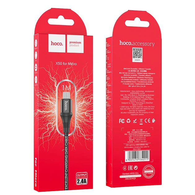 Кабель HOCO X50 Excellent charging data for Micro 2,4A/1m. Black - Фото 4 Кабель HOCO X50 Excellent charging data for Micro 2,4A/1m. Black - изображение 4