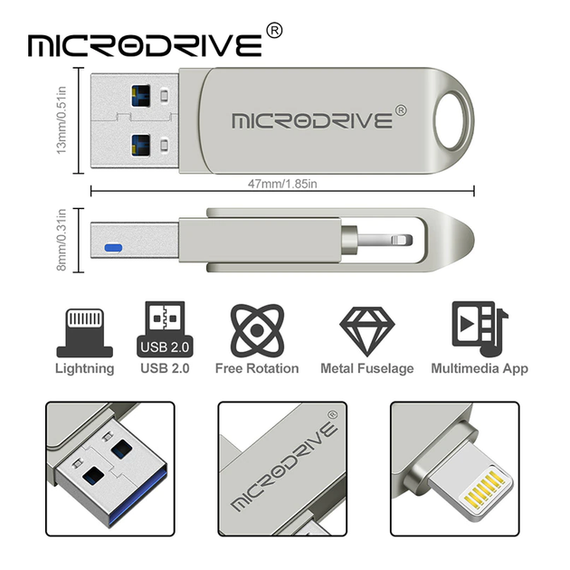 Флешка металлическая 2в1 32ГБ USB-Lightning для Apple iPhone, iPad ...