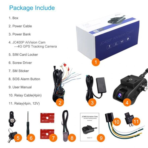 Автомобільний відеореєстратор з 4G + WIFI + GPS Jimi JC400P Aivision Cam онлайн передачею відео (вдосконалена версія) (eg-100498) - зображення 6