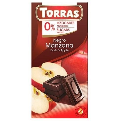 Шоколад черный Torras с яблоком без глютена и сахара 75 г 