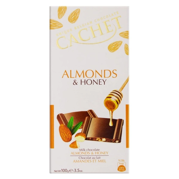 Шоколад молочный Cachet 31% миндаль и мёд 100 г 