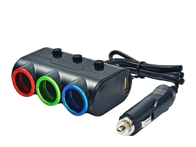 Розгалужувач прикурювача OLESSON MOD-1523 на 3 гнізда з 2 USB автомобільний трійник 12V 24V адаптер в авто з підсвіткою вимикачами та USB зарядкою для смартфона навігатора відеореєстратора компресора та автомобільних гаджетів - зображення 2
