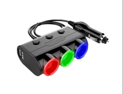 Розгалужувач прикурювача OLESSON MOD-1523 на 3 гнізда з 2 USB автомобільний трійник 12V 24V адаптер в авто з підсвіткою вимикачами та USB зарядкою для смартфона навігатора відеореєстратора компресора та автомобільних гаджетів - зображення 5