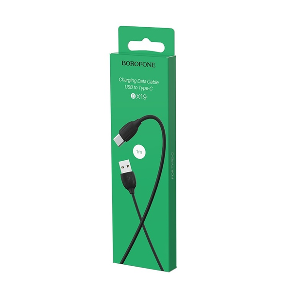 Кабель BOROFONE BX19 USB to Type-C 3A, 1m, PVC, TPE connectors, Black (6931474701794) - Фото 2 Кабель BOROFONE BX19 USB to Type-C 3A, 1m, PVC, TPE connectors, Black (6931474701794) - изображение 2