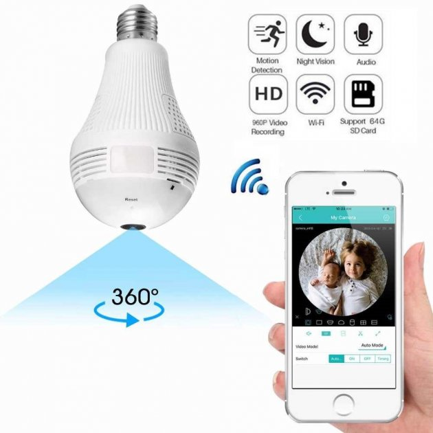 Панорамная круговая IP камера VS2-BULB камера-лампочка "рыбий глаз" WiFi 360° - изображение 2