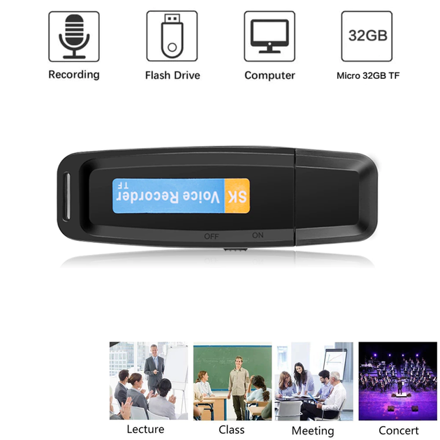 Цифровой диктофон портативный SK Voice Recorder в виде флешки с поддержкой карты памяти до 32 Гб, Black - изображение 5