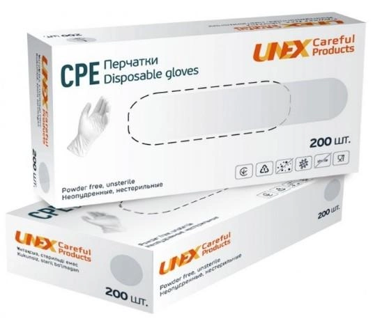 Медицинские CPE перчаки Unex, Medical Products, 200 шт, 100 пар, размер XL - изображение 1