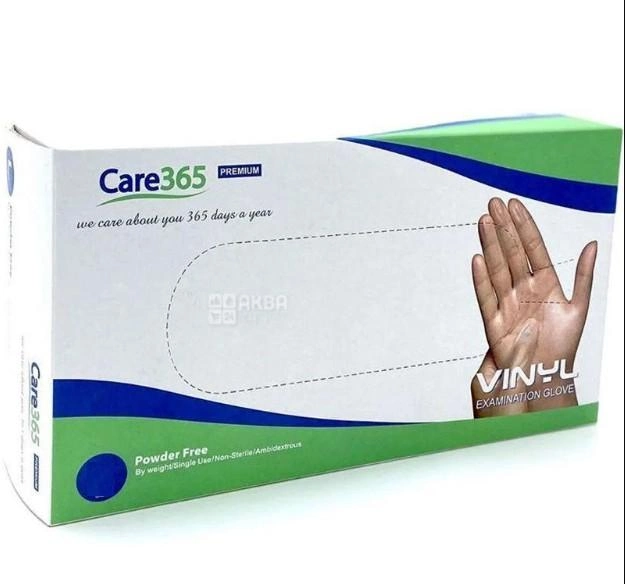 Медицинские виниловые перчатки Care365, 100 шт, 50 пар, размер S - изображение 1