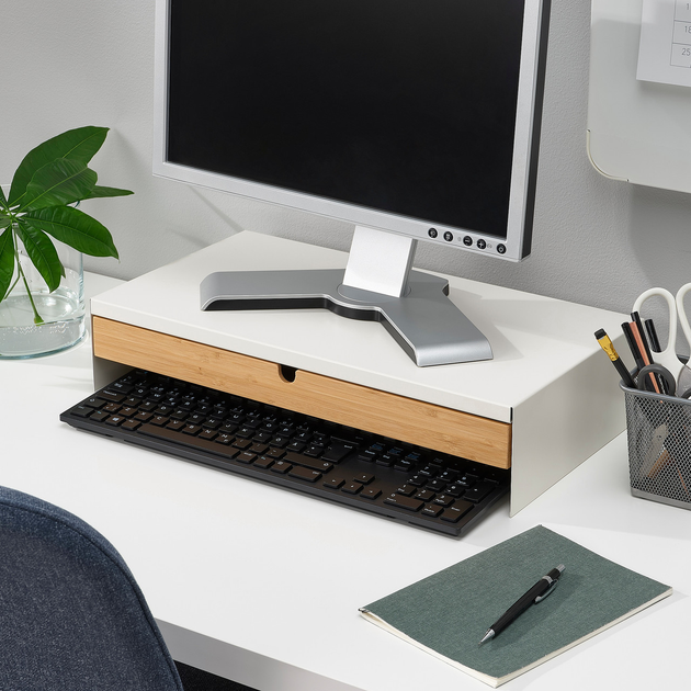 Подставка для монитора IKEA ELLOVEN с выдвижным ящиком, белый 504.747. ...