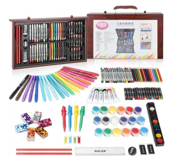 Набір для малювання та творчості в дерев'яній валізі 123 предмети - зображення 6