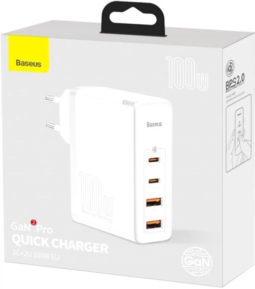 Мережевий зарядний пристрій Baseus GaN2 Pro Quick Charger 2C+2U 100 Вт EU White (CCGAN2P-L02) - зображення 7