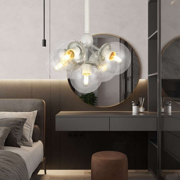 Белая люстра из прозрачных шаров на 5 ламп (56-PL385-5 WH+СL) – фото ...
