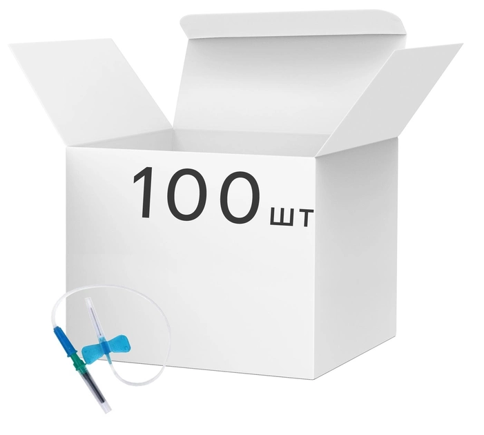 Игла для забора крови тип «Бабочка» Eximlab 23Gx ¾" (0.6x19 мм), трубка 18 см, стерильная, цвет синий 100 шт (070100303) - изображение 1