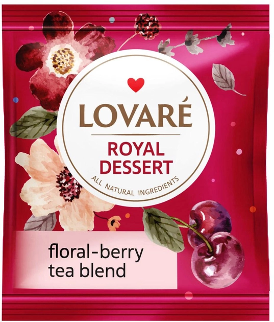 Смесь цветочного и фруктового чая Lovare "Королевский десерт" с натуральным ароматом вишни и смородины 50 пакетиков в индивидуальных конвертах (4820097816249) - изображение 2