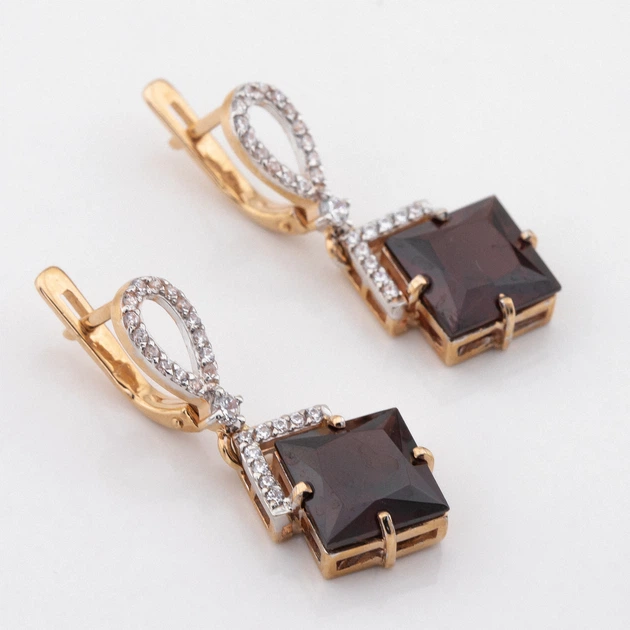 Золоті сережки з гранатом і фіанітами. 12950gr - зображення 2