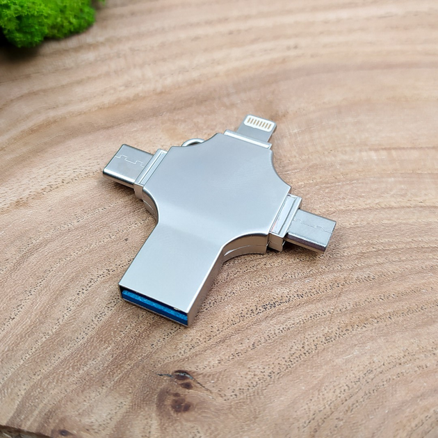 Металлическая универсальная флешка 64Gb MicroUSB/Type-C/Lightning/USB ...