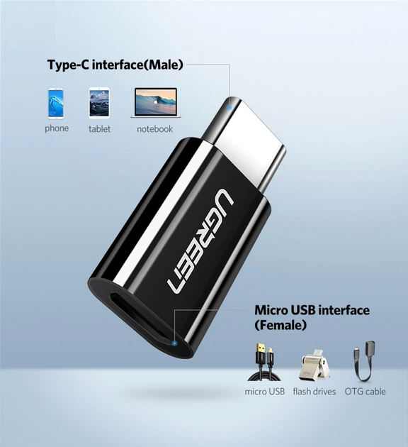 Адаптер Ugreen US157 USB Type-C to microUSB OTG Adapter Black (6957303833917) - зображення 3