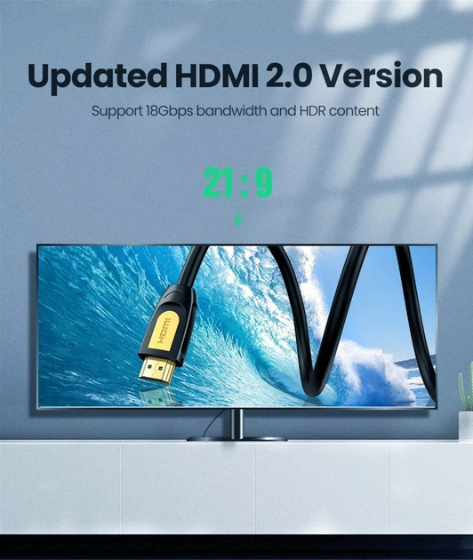 Kabel Ugreen HD101 HDMI Round Cable 2 m Yellow / Black (6957303811298) - obraz 6