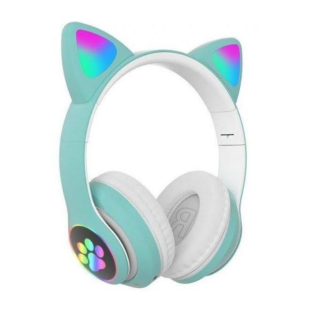 Беспроводные LEd наушники с кошачьими ушками Bluetooth Cat бирюзовые ...