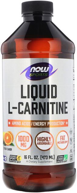 Жиросжигатель NOW Foods Carnitine Liquid 1000 мг - 473 мл Citrus (733739000651) - изображение 1