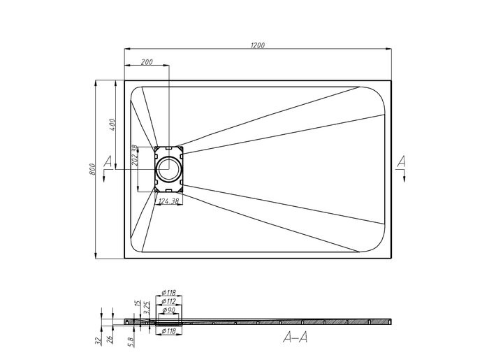 Поддон для душевой кабины ASIGNATURA Vik 80x120x4см прямоугольный композитный c сифоном черный 59837002 - изображение 2
