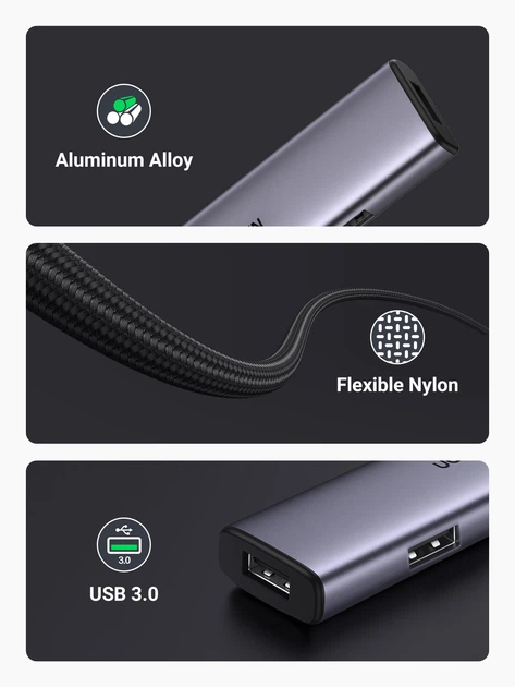 Hub USB Ugreen CM473 4-in-1 USB Type-C to 4xUSB 3.0 HUB Space Gray (20841) - obraz 4