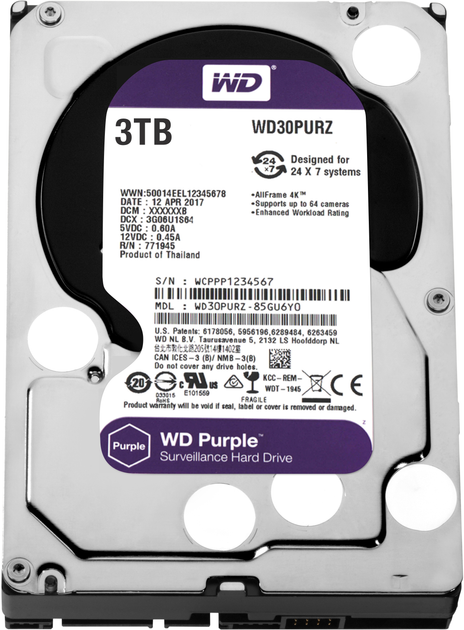 Жесткий диск Western Digital Purple 3TB 64MB 5400rpm WD30PURZ 3.5 SATA ...