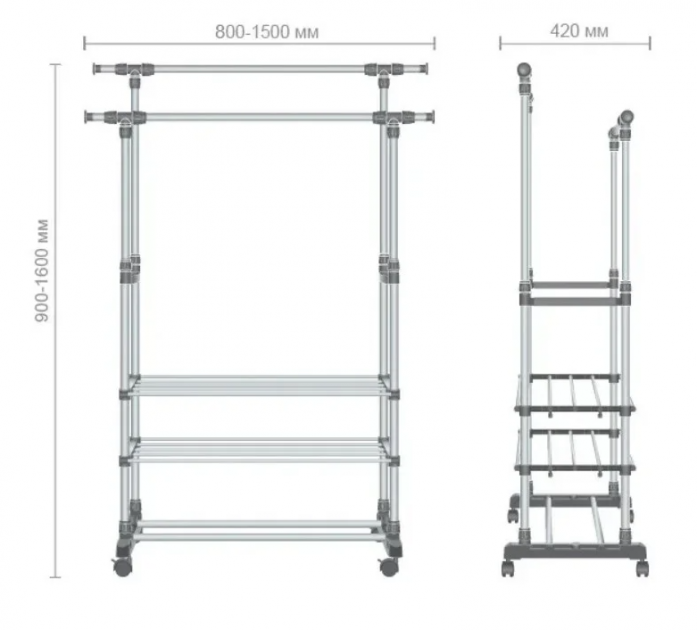 Вешалка Double Pole WJF-002 для одежды и обуви 80х38х160 см на колесиках Белая - Фото 2 Вешалка Double Pole WJF-002 для одежды и обуви 80х38х160 см на колесиках Белая - зображення 2