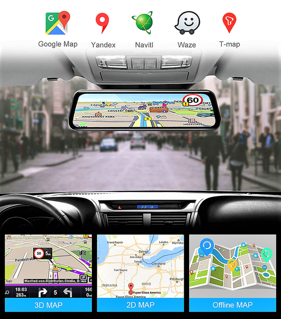 Відеореєстратор дзеркало 10" сенсор Full HD 4G SIM Android GPS Wi-Fi Bluetooth FM-трансмітер з камерою заднього огляду AMR-810 - изображение 4