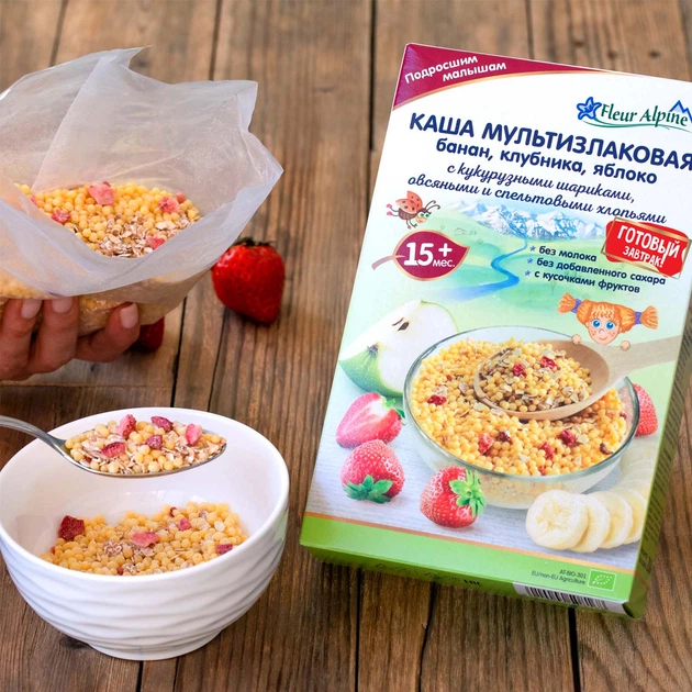 Дитяча безмолочна каша Fleur Alpine Organic Мультизлакова Банан-Яблуко-Полуниця 200 г (9010004508168) - зображення 4