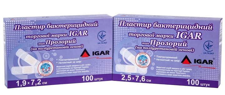 Пластир бактерицидний IGAR Прозорий (на поліуретановій основі) 1,9 x 7,2 см 100 шт. - зображення 1