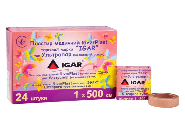 Пластир медичний RiverPlast IGAR Ультрапор (на нетканій основі) 1см x 500см - зображення 1