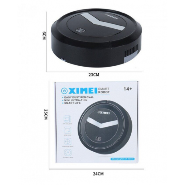 Робот-пилосос Ximei акумуляторний ультратонкий USB 23х6,2см Чорний (Smart-14) - зображення 2