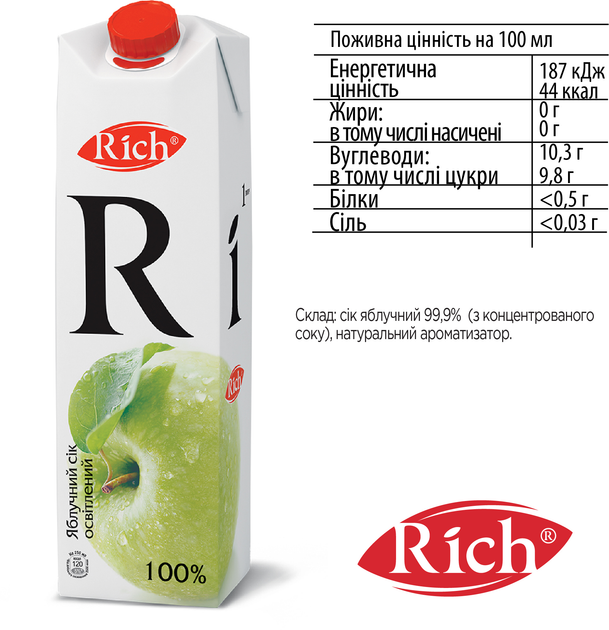 Упаковка Rich Apple Яблоко Сок 12 x 1 л (4607042439841) – купить в ...