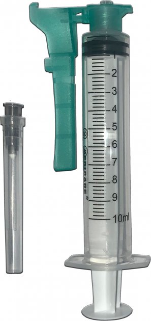 Шприц инъекционный одноразового использования безопасный Medicare 10 мл, с иглой 0,7х38 мм Луер локк - изображение 1