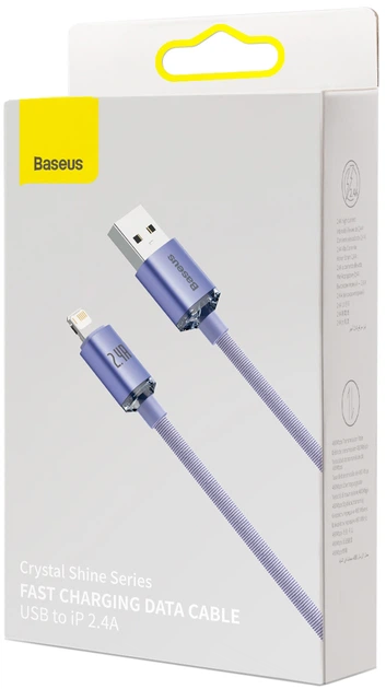 Кабель Baseus Crystal Shine Series Fast Charging Data Cable USB to iP 2.4 A 1.2 m Purple (CAJY000005) - зображення 8