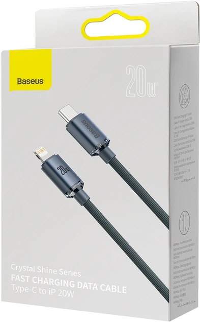 Baseus Crystal Shine Series Szybki kabel do transmisji danych Type-C do iP 20 W 2 m Czarny (CAJY000301) - obraz 8