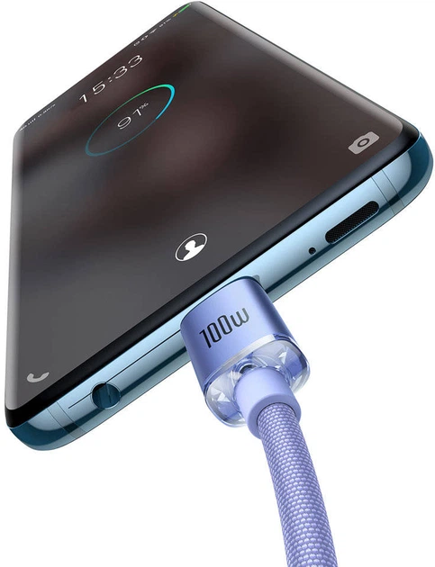Кабель Baseus Crystal Shine Series Fast Charging Data Cable Type-C to Type-C 100 Вт 2 м Purple (CAJY000705) - зображення 3