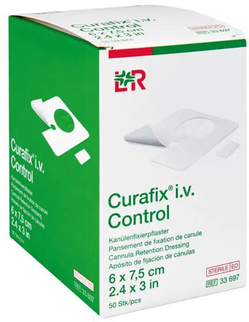 Повязка для фиксации катетеров Lohmann Rauscher стерильная Curafix iv Control 6 х 7.5 см х 50 шт (4056649659006) - изображение 1