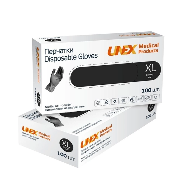 Рукавиці нітриловінілові чорні XL 100 шт в уп UNEX - зображення 1