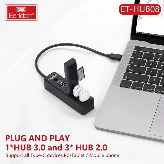 Адаптер переходник Earldom, USB 4 in 1 Hub, Type C (ET-HUB08) - изображение 4