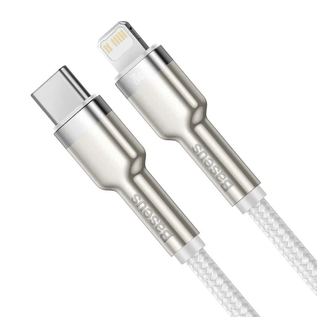 Кабель Baseus Cafule Series Metal USB-C to Lightning PD 20W 1m White (CATLJK-A02) - изображение 2