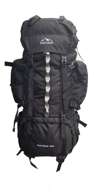 Тактический туристический каркасный походный рюкзак Over Earth модель 615 на 80 литров Black - изображение 1