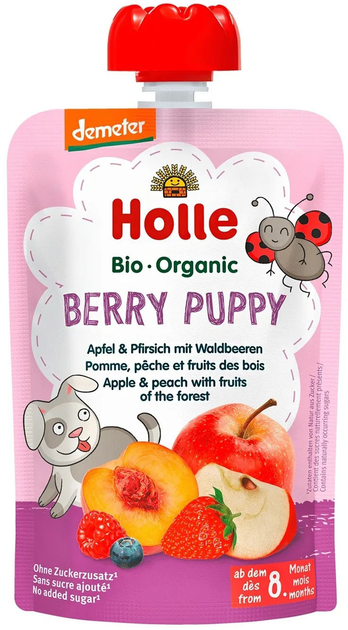 Упаковка пюре Holle Berry Puppy органічне з яблуком, персиком і лісовими ягодами з 8 місяців 100 г х 12 шт (7640161877252) - зображення 2