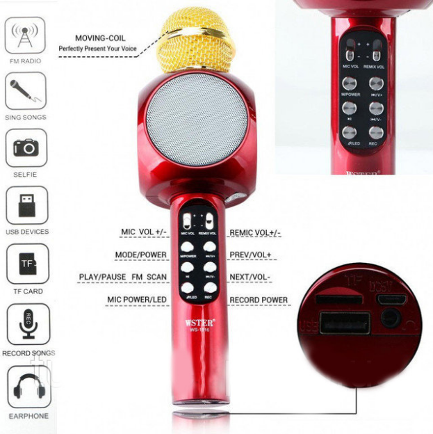 Бездротовий караоке мікрофон з колонкою Bluetooth Wster WS-1816 червоний (FMV115) - зображення 2
