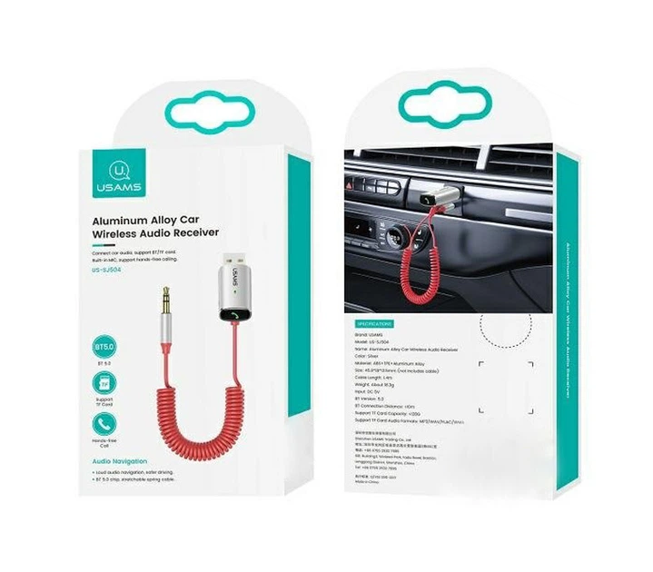 ФМ модулятор трансмиттер USAMS Aluminum Alloy Car Wireless Audio Receiver US-SJ504 |BT5.0, TF Card|. Red - изображение 2
