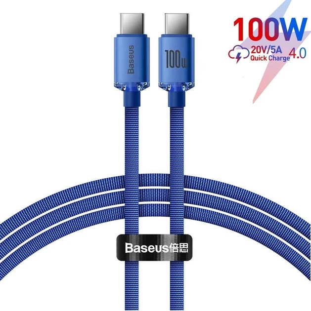 Кабель Baseus 100W USB-C Crystal Shine Series для iPad/Android/ПК/MacBook 1.2m blue - Фото 1 Кабель Baseus 100W USB-C Crystal Shine Series для iPad/Android/ПК/MacBook 1.2m blue - изображение 1